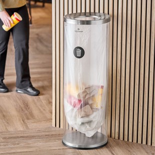 Lancaster Table & Seating 27 Gallon Clear Acrylic Round Decorative Trash Can with Stainless Steel Top Lancaster Table & Seating 27 Gallon Clear Acrylic Round Decorative Trash Can with Stainless Steel Top