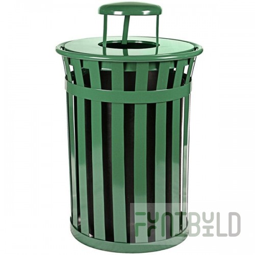 Witt Industries M5001-RC-GN 50 Gallon Oakley Standard Green Steel Outdoor Decorative Trash Can with Rain Cap Lid