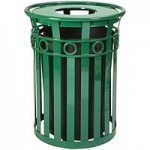 Witt Industries M5001-RC-GN 50 Gallon Oakley Standard Green Steel Outdoor Decorative Trash Can with Rain Cap Lid Witt Industries M5001-RC-GN 50 Gallon Oakley Standard Green Steel Outdoor Decorative Trash Can with Rain Cap Lid