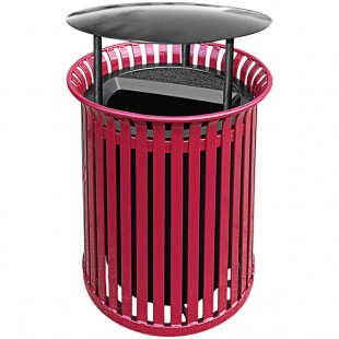 Wausau Tile MF3205 30 Gallon Flat Steel Round Outdoor Trash Can with Aluminum Ash-N-Trash Lid and Rain Hood