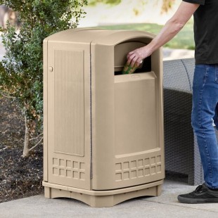 Rubbermaid® FG396400BEIG Plaza Beige Square Trash Can with Side Opening 50 Gallon Rubbermaid® FG396400BEIG Plaza Beige Square Trash Can with Side Opening 50 Gallon