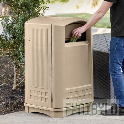 Rubbermaid® FG396400BEIG Plaza Beige Square Trash Can with Side Opening 50 Gallon