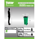 Toter ONA32-58235 Organics 32 Gallon Lime Green Rectangular Rotational Molded Rollout Cart with Lid Toter ONA32-58235 Organics 32 Gallon Lime Green Rectangular Rotational Molded Rollout Cart with Lid