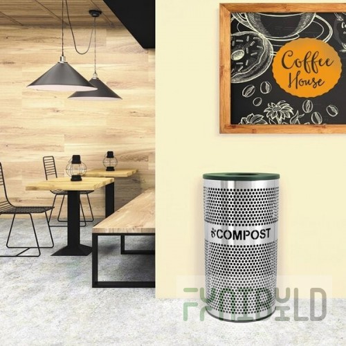 Ex-Cell Kaiser VCC-33 PERF SS Venue Collection 33 Gallon Perforated Stainless Steel Round Compost Bin