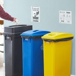 Lavex 69 Gallon 3-Stream Slim Rectangular Recycle Station with Black Drop Shot, Blue Paper Slot, and Yellow Bottle / Can Lids Lavex 69 Gallon 3-Stream Slim Rectangular Recycle Station with Black Drop Shot, Blue Paper Slot, and Yellow Bottle / Can Lids