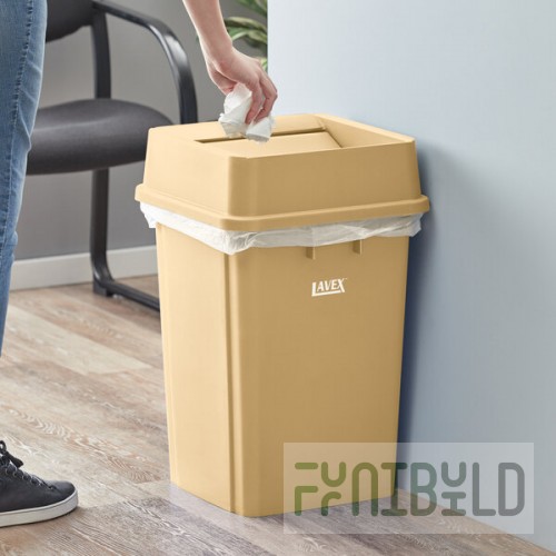 Lavex 19 Gallon Beige Square Trash Can with Drop Shot Lid