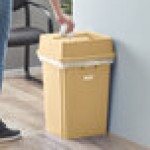 Lavex 19 Gallon Beige Square Trash Can with Drop Shot Lid