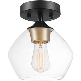 Globe Mid-Century Modern Matte Black / Gold Semi-Flush Mount Light - 120V, 60W