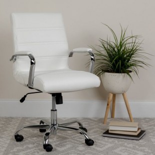 Flash Furniture GO-2286M-WH-GG Mid-Back White Leather Swivel Office Chair with Chrome Base and Arms Flash Furniture GO-2286M-WH-GG Mid-Back White Leather Swivel Office Chair with Chrome Base and Arms