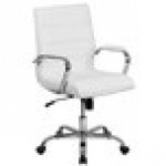 Flash Furniture GO-2286M-WH-GG Mid-Back White Leather Swivel Office Chair with Chrome Base and Arms Flash Furniture GO-2286M-WH-GG Mid-Back White Leather Swivel Office Chair with Chrome Base and Arms