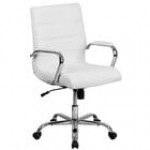 Flash Furniture GO-2286M-WH-GG Mid-Back White Leather Swivel Office Chair with Chrome Base and Arms Flash Furniture GO-2286M-WH-GG Mid-Back White Leather Swivel Office Chair with Chrome Base and Arms