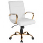 Flash Furniture GO-2286M-WH-GG Mid-Back White Leather Swivel Office Chair with Chrome Base and Arms Flash Furniture GO-2286M-WH-GG Mid-Back White Leather Swivel Office Chair with Chrome Base and Arms