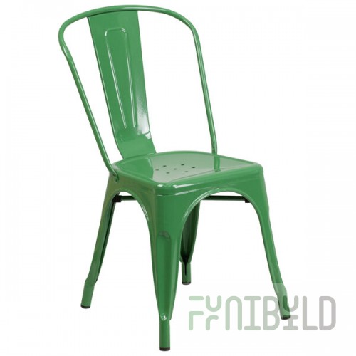 Flash Furniture CH-31230-GN-GG Green Stackable Galvanized Steel Chair with Vertical Slat Back and Drain Hole Seat