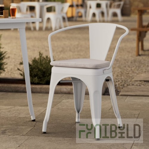 Lancaster Table & Seating Alloy Pearl White Outdoor Arm Chair with Gray Fabric Magnetic Cushion