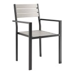 Lancaster Table & Seating Axel Black Powder-Coated Outdoor Chair with Gray Faux Teak Slat Seat and Arms Lancaster Table & Seating Axel Black Powder-Coated Outdoor Chair with Gray Faux Teak Slat Seat and Arms