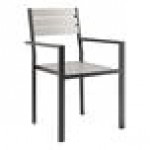 Lancaster Table & Seating Axel Black Powder-Coated Outdoor Chair with Gray Faux Teak Slat Seat and Arms Lancaster Table & Seating Axel Black Powder-Coated Outdoor Chair with Gray Faux Teak Slat Seat and Arms