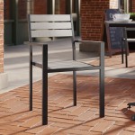 Lancaster Table & Seating Axel Black Powder-Coated Outdoor Chair with Gray Faux Teak Slat Seat and Arms Lancaster Table & Seating Axel Black Powder-Coated Outdoor Chair with Gray Faux Teak Slat Seat and Arms