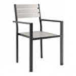 Lancaster Table & Seating Axel Black Powder-Coated Outdoor Chair with Gray Faux Teak Slat Seat and Arms Lancaster Table & Seating Axel Black Powder-Coated Outdoor Chair with Gray Faux Teak Slat Seat and Arms