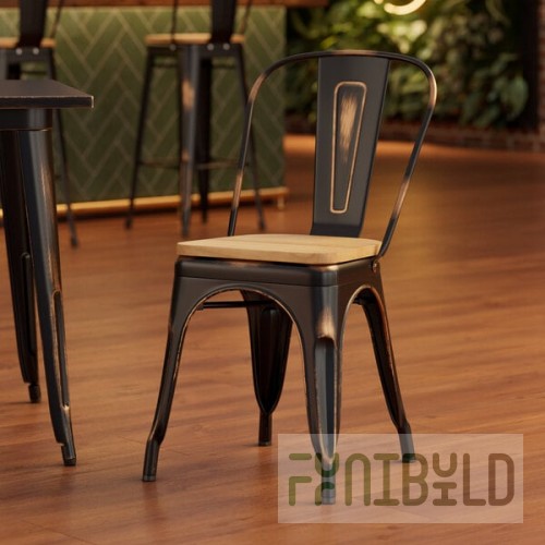 Lancaster Table & Seating Alloy Distressed Copper Indoor Cafe Chair with Natural Wood Seat