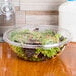 Sabert 51080A50 FreshPack Clear Flat Round Lid for Shallow 64 oz. and Round 80 oz. Bowls - 5/Pack