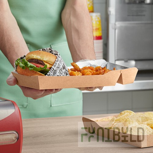 Carnival King 10 lb. Large Two-Compartment Foiled Paper Food Tray 10