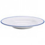 GET B-220-W/CB Settlement Bistro 24 oz. White Enamelware Melamine Large Bowl with Cobalt Blue Trim - 12/Case