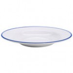 GET B-220-W/CB Settlement Bistro 24 oz. White Enamelware Melamine Large Bowl with Cobalt Blue Trim - 12/Case