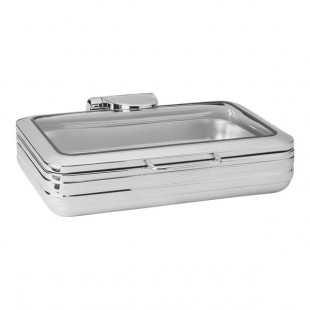 Rosseto De Luxe 9.51 Qt. Full Size Stainless Steel Rectangular Induction Chafer with Glass Lid CP401