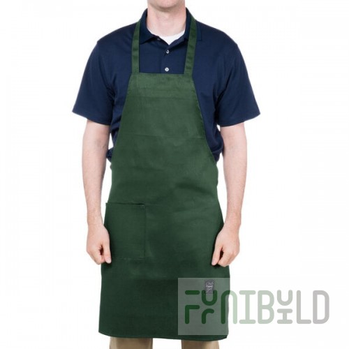Chef Revival Hunter Green Poly-Cotton Customizable Bib Apron with 1 Pocket - 34