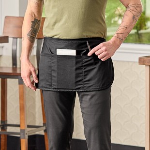 Chef Revival Black Poly-Cotton Customizable Reversible Waist Apron with 3 Pockets - 12 Chef Revival Black Poly-Cotton Customizable Reversible Waist Apron with 3 Pockets - 12