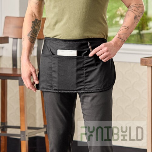 Chef Revival Black Poly-Cotton Customizable Reversible Waist Apron with 3 Pockets - 12