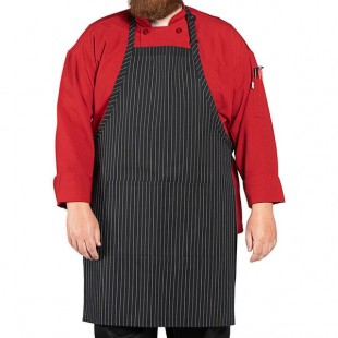 Uncommon Chef 3018 Black and White Pinstripe Customizable Poly-Cotton Butcher Bib Apron with 2 Pockets - 34