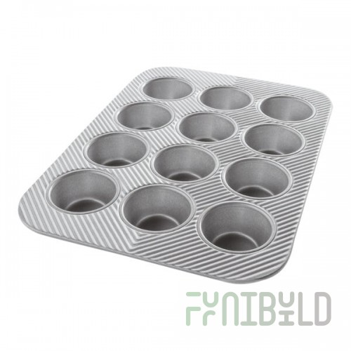 Chicago Metallic 45125 12 Cup 3.8 oz. Glazed Aluminized Steel Muffin / Cupcake Pan - 11 1/8