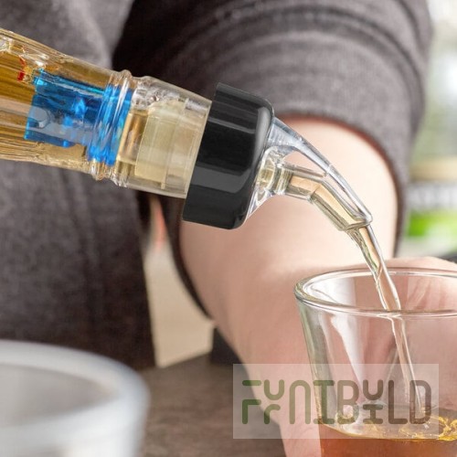 TableCraft 0.875 oz. Clear Spout / Blue Tail Measured Liquor Pourer with Collar 4244A - 12/Pack