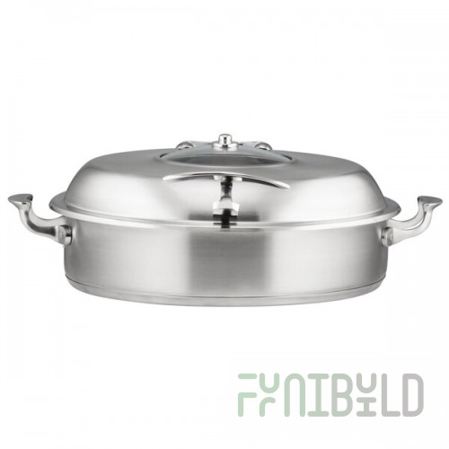 Bon Chef 60032SHL Cucina 9 Qt. Stainless Steel Induction Brazier Pan with Slow Down Hinged Glass Cover