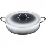 Bon Chef 60032SHL Cucina 9 Qt. Stainless Steel Induction Brazier Pan with Slow Down Hinged Glass Cover