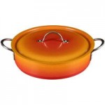 Bon Chef 60032SHL Cucina 9 Qt. Stainless Steel Induction Brazier Pan with Slow Down Hinged Glass Cover