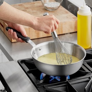 Vollrath Tribute 3 Qt. Tri-Ply Stainless Steel Saucier Pan with Black Silicone Handle 722130