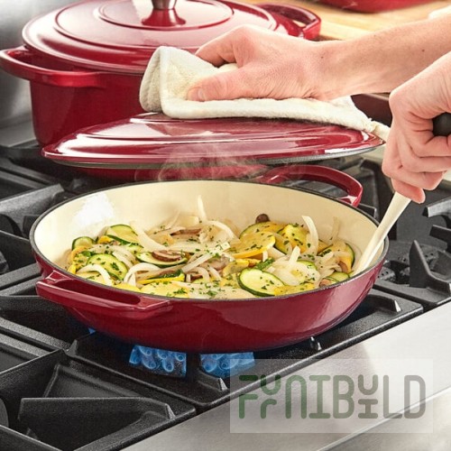 Valor 3.25 Qt. Merlot Enameled Cast Iron Brazier / Casserole Dish with Cover