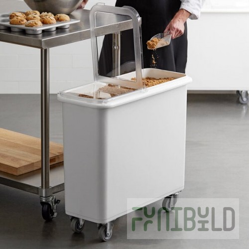 Cambro IBSF27148 26.7 Gallon / 425 Cup White Flat Top Mobile Ingredient Storage Bin with 2-Piece Sliding Lid