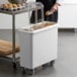Cambro IBSF27148 26.7 Gallon / 425 Cup White Flat Top Mobile Ingredient Storage Bin with 2-Piece Sliding Lid