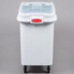 Cambro IBSF27148 26.7 Gallon / 425 Cup White Flat Top Mobile Ingredient Storage Bin with 2-Piece Sliding Lid