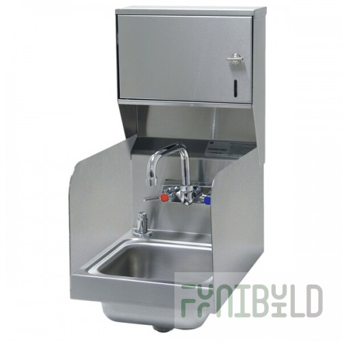 Advance Tabco 7-PS-73 Space Saving Hand Sink with Splash Mount Faucet, Side Splashes, Soap, and Paper Towel Dispenser - 12