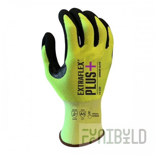 Armor Guys Extraflex Plus 14-500-L Hi-Vis Yellow 15 Gauge A5 HCT Microfoam Nitrile Gloves - Large