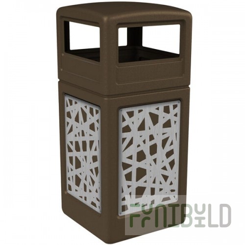 Commercial Zone 732926299 42 Gallon Brown Square Trash Can with Stainless Steel Intermingle Panels and Dome Lid