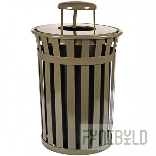 Witt Industries M5001-RC-BN 50 Gallon Oakley Standard Brown Steel Outdoor Decorative Trash Can with Rain Cap Lid