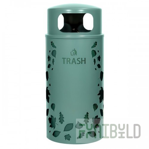 Ex-Cell Kaiser NS33-LV T MAL Nature Series 33 Gallon Steel Malachite Leaves Round Trash Can