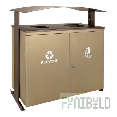Ex-Cell Kaiser RGU-3645 SAND/BRZX Ellipse Collection Sand 90 Gallon Rectangular Two-Stream Trash Can with Canopy