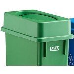 Lavex 69 Gallon 3-Stream Slim Rectangular Recycle Station with Black Drop Shot, Green Drop Shot, and Blue Bottle / Can Lids Lavex 69 Gallon 3-Stream Slim Rectangular Recycle Station with Black Drop Shot, Green Drop Shot, and Blue Bottle / Can Lids