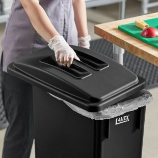 Lavex Black Slim Rectangular Trash Can Flat Lid with Handle Lavex Black Slim Rectangular Trash Can Flat Lid with Handle